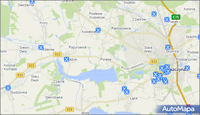 mapa Poręba gmina Pszczyna, Poręba gmina Pszczyna na mapie Targeo