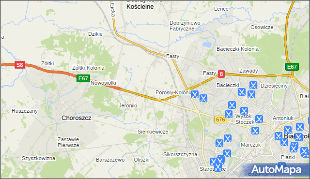 mapa Porosły-Kolonia, Porosły-Kolonia na mapie Targeo