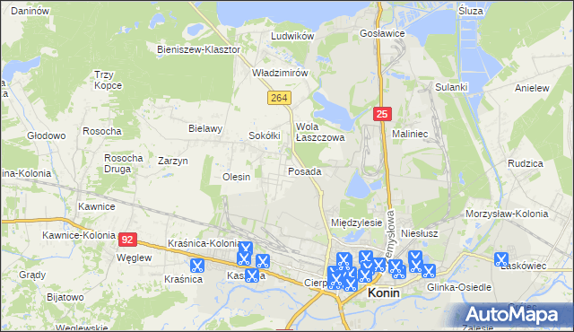 mapa Posada gmina Kazimierz Biskupi, Posada gmina Kazimierz Biskupi na mapie Targeo