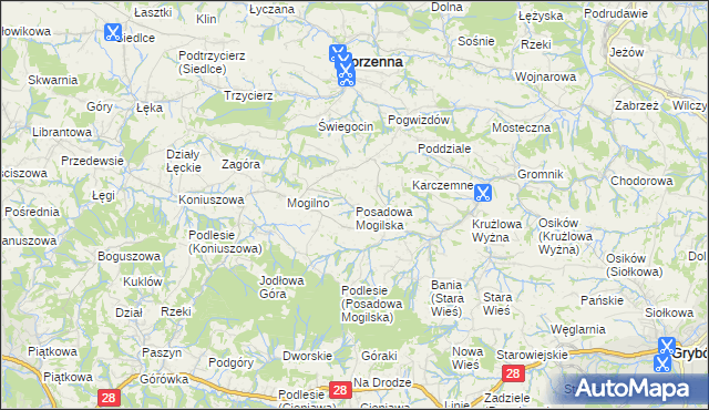 mapa Posadowa Mogilska, Posadowa Mogilska na mapie Targeo