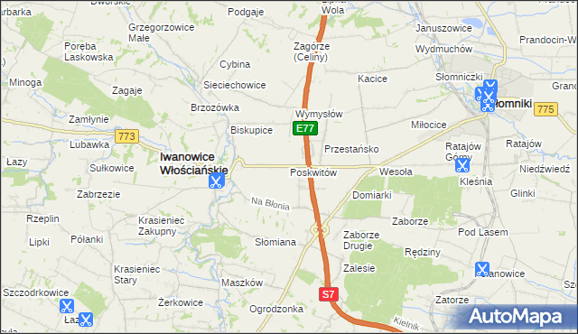 mapa Poskwitów, Poskwitów na mapie Targeo
