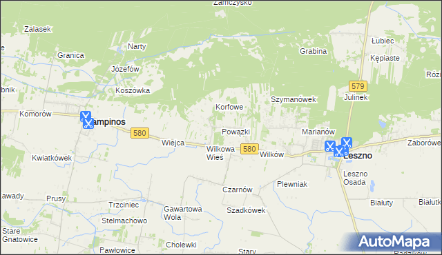 mapa Powązki gmina Leszno, Powązki gmina Leszno na mapie Targeo