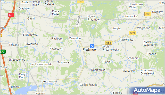 mapa Prażmów powiat piaseczyński, Prażmów powiat piaseczyński na mapie Targeo