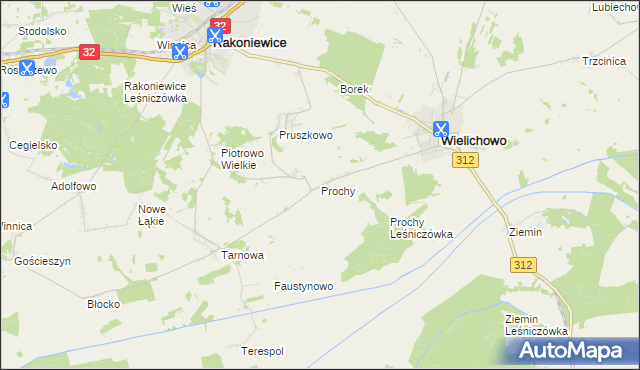 mapa Prochy gmina Wielichowo, Prochy gmina Wielichowo na mapie Targeo