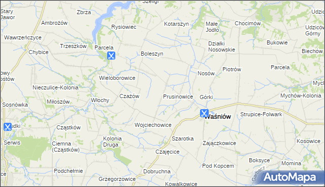 mapa Prusinowice gmina Waśniów, Prusinowice gmina Waśniów na mapie Targeo