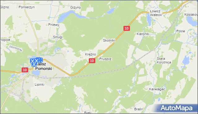 mapa Pruszcz gmina Kalisz Pomorski, Pruszcz gmina Kalisz Pomorski na mapie Targeo