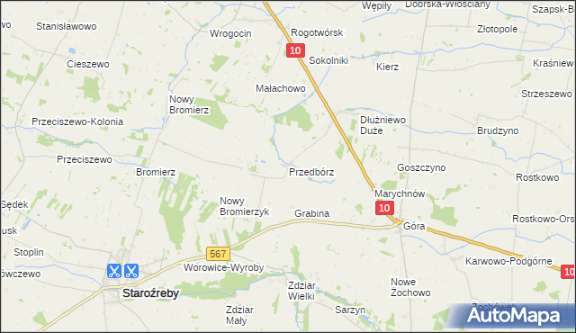 mapa Przedbórz gmina Staroźreby, Przedbórz gmina Staroźreby na mapie Targeo