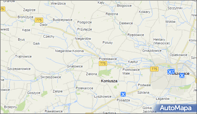 mapa Przesławice gmina Koniusza, Przesławice gmina Koniusza na mapie Targeo