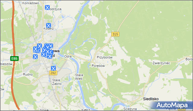 mapa Przyborów gmina Nowa Sól, Przyborów gmina Nowa Sól na mapie Targeo