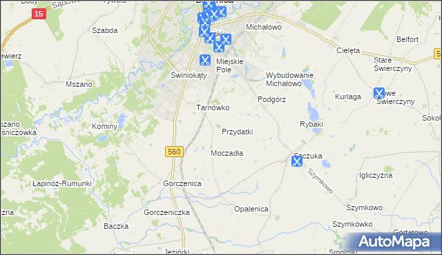 mapa Przydatki gmina Brodnica, Przydatki gmina Brodnica na mapie Targeo