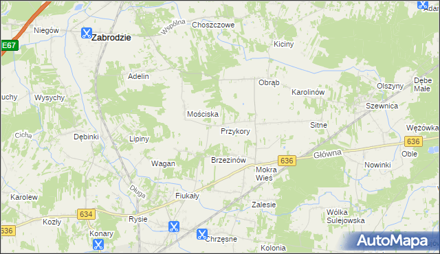 mapa Przykory gmina Zabrodzie, Przykory gmina Zabrodzie na mapie Targeo