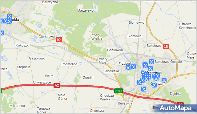 mapa Psary Małe gmina Września, Psary Małe gmina Września na mapie Targeo