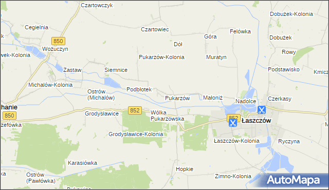 mapa Pukarzów gmina Łaszczów, Pukarzów gmina Łaszczów na mapie Targeo