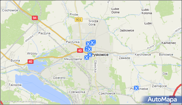 mapa Pyskowice powiat gliwicki, Pyskowice powiat gliwicki na mapie Targeo