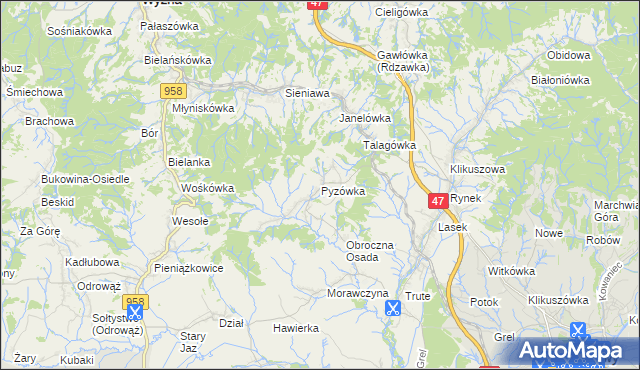 mapa Pyzówka, Pyzówka na mapie Targeo