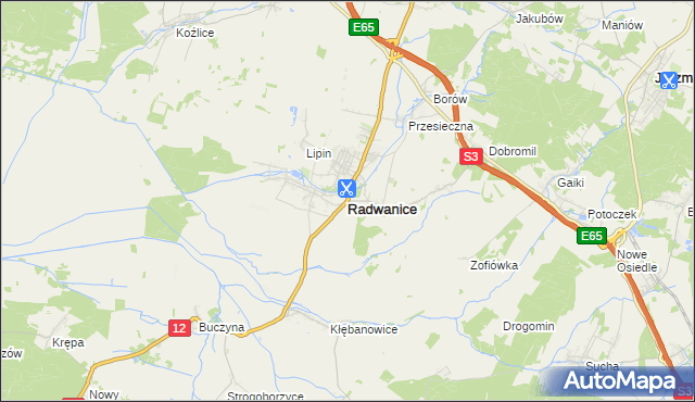 mapa Radwanice powiat polkowicki, Radwanice powiat polkowicki na mapie Targeo