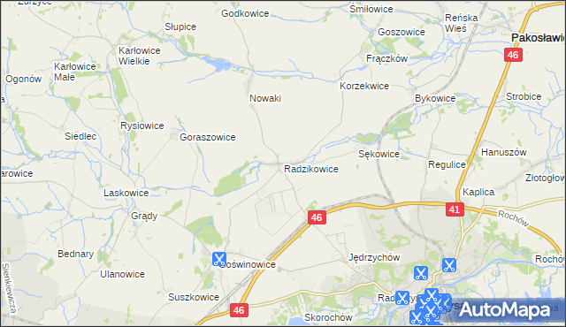 mapa Radzikowice, Radzikowice na mapie Targeo