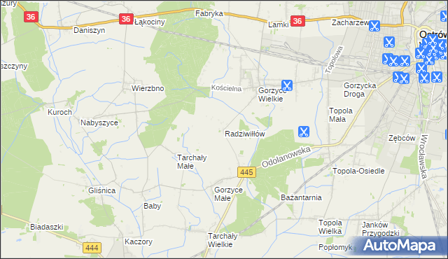 mapa Radziwiłłów gmina Ostrów Wielkopolski, Radziwiłłów gmina Ostrów Wielkopolski na mapie Targeo