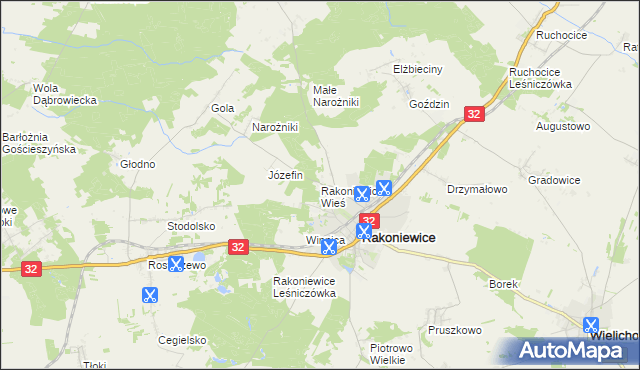 mapa Rakoniewice Wieś, Rakoniewice Wieś na mapie Targeo