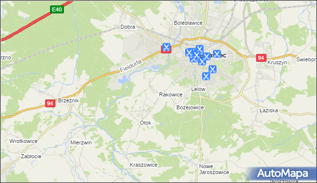 mapa Rakowice gmina Bolesławiec, Rakowice gmina Bolesławiec na mapie Targeo