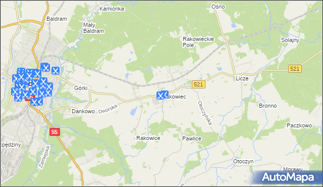 mapa Rakowiec gmina Kwidzyn, Rakowiec gmina Kwidzyn na mapie Targeo