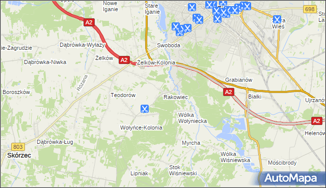 mapa Rakowiec gmina Siedlce, Rakowiec gmina Siedlce na mapie Targeo