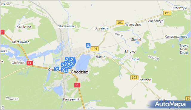 mapa Rataje gmina Chodzież, Rataje gmina Chodzież na mapie Targeo