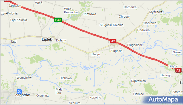 mapa Ratyń gmina Lądek, Ratyń gmina Lądek na mapie Targeo