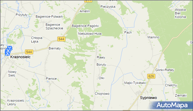 mapa Rawy gmina Sypniewo, Rawy gmina Sypniewo na mapie Targeo