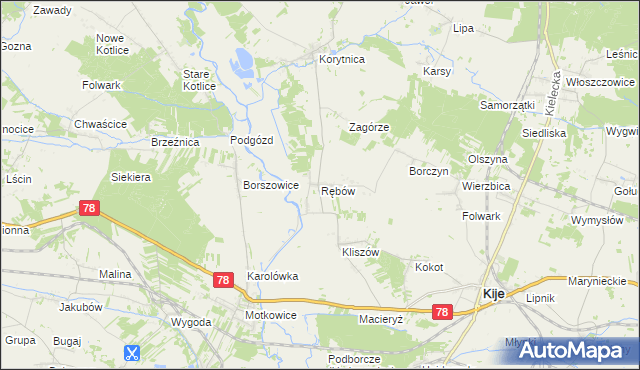 mapa Rębów gmina Kije, Rębów gmina Kije na mapie Targeo