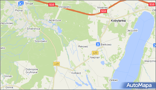 mapa Rekowo gmina Kobylanka, Rekowo gmina Kobylanka na mapie Targeo