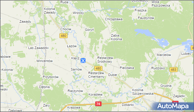 mapa Restarzew Środkowy, Restarzew Środkowy na mapie Targeo