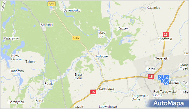 mapa Rodzone gmina Lubawa, Rodzone gmina Lubawa na mapie Targeo