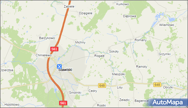 mapa Rogale gmina Stawiski, Rogale gmina Stawiski na mapie Targeo