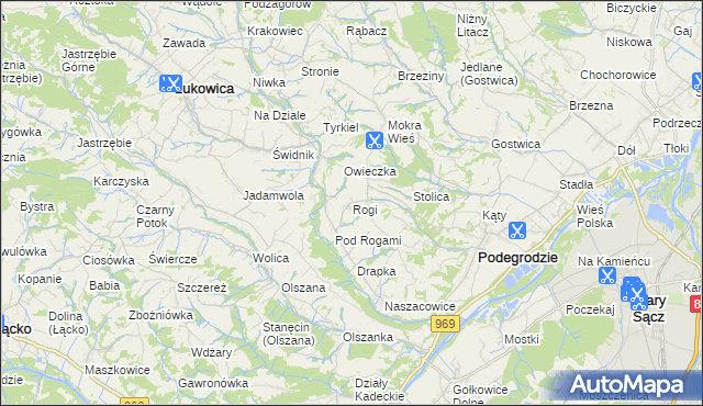 mapa Rogi gmina Podegrodzie, Rogi gmina Podegrodzie na mapie Targeo