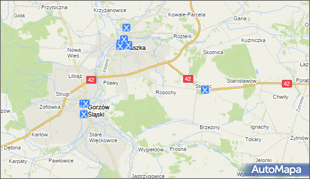 mapa Rosochy gmina Praszka, Rosochy gmina Praszka na mapie Targeo