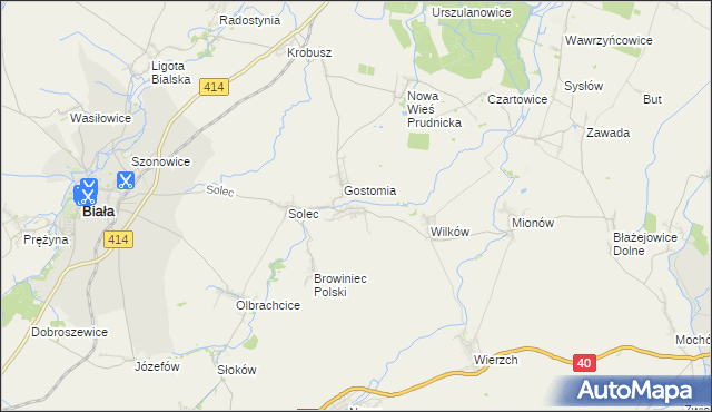 mapa Rostkowice gmina Biała, Rostkowice gmina Biała na mapie Targeo