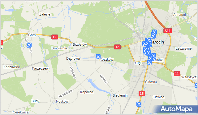 mapa Roszków gmina Jarocin, Roszków gmina Jarocin na mapie Targeo