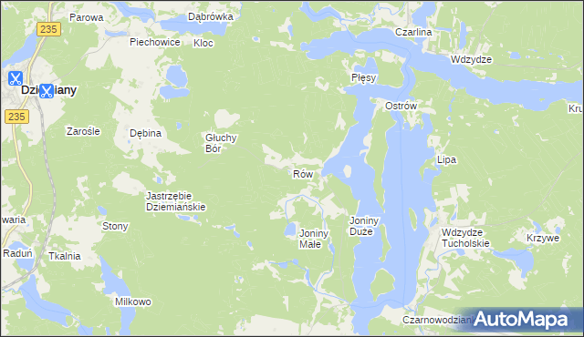 mapa Rów gmina Dziemiany, Rów gmina Dziemiany na mapie Targeo