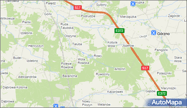 mapa Rowy gmina Łaskarzew, Rowy gmina Łaskarzew na mapie Targeo
