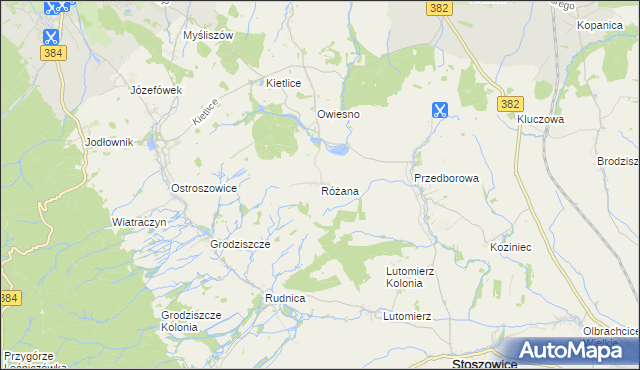 mapa Różana gmina Stoszowice, Różana gmina Stoszowice na mapie Targeo