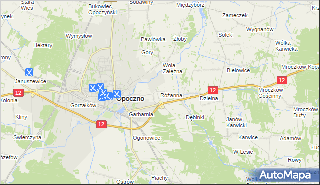 mapa Różanna gmina Opoczno, Różanna gmina Opoczno na mapie Targeo