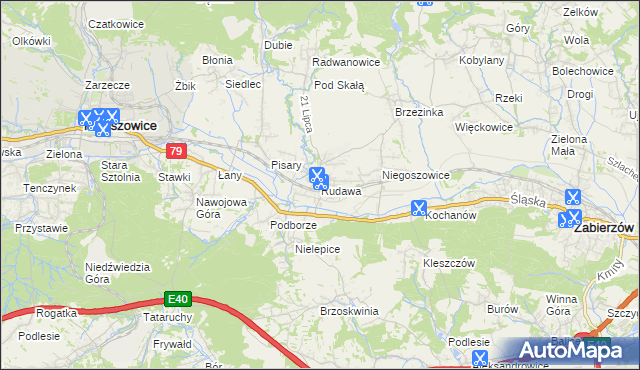 mapa Rudawa gmina Zabierzów, Rudawa gmina Zabierzów na mapie Targeo