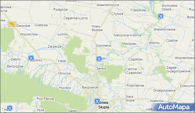 mapa Rudki gmina Nowa Słupia, Rudki gmina Nowa Słupia na mapie Targeo