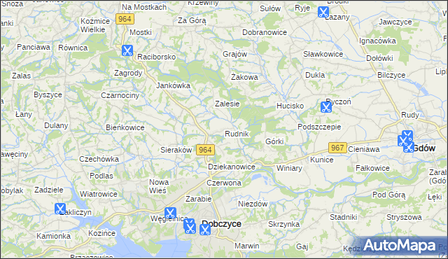 mapa Rudnik gmina Dobczyce, Rudnik gmina Dobczyce na mapie Targeo