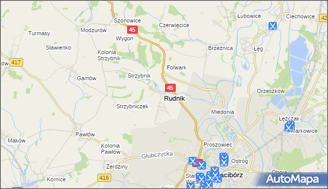 mapa Rudnik powiat raciborski, Rudnik powiat raciborski na mapie Targeo