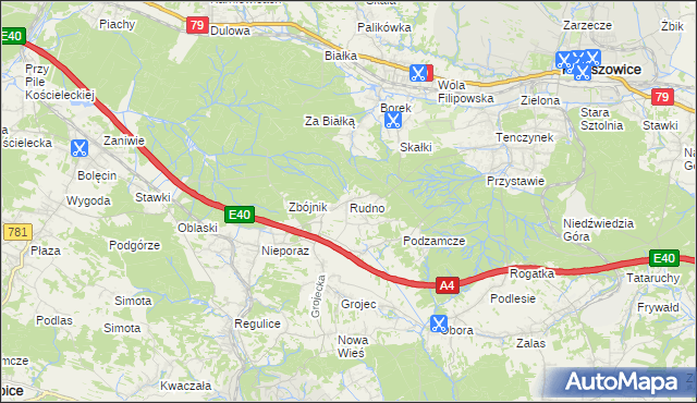 mapa Rudno gmina Krzeszowice, Rudno gmina Krzeszowice na mapie Targeo