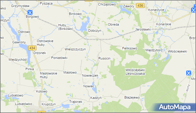 mapa Rusocin gmina Dolsk, Rusocin gmina Dolsk na mapie Targeo