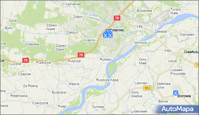mapa Rybitwy gmina Połaniec, Rybitwy gmina Połaniec na mapie Targeo