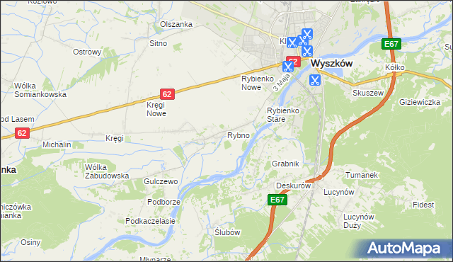 mapa Rybno gmina Wyszków, Rybno gmina Wyszków na mapie Targeo